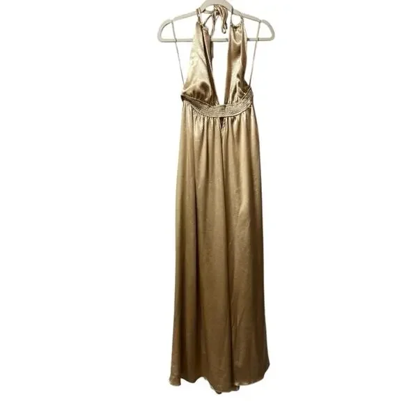 Free People Gold Look Into the Sun Satin Maxi Gown Medium - Picture 7 of 10